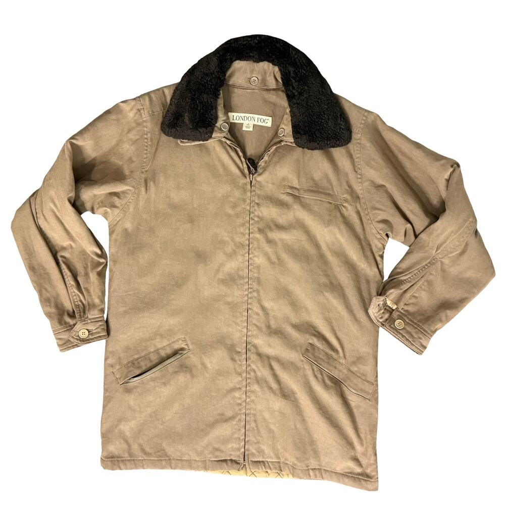 Vintage 90s London Fog Tan Brown Sherpa Collar Chore Coat Jacket size M Unisex - Picture 10 of 13
